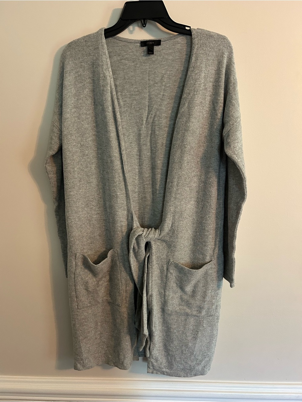 J. Crew Light Gray Open-Front Tie-Waist Long Cardigan Sweater